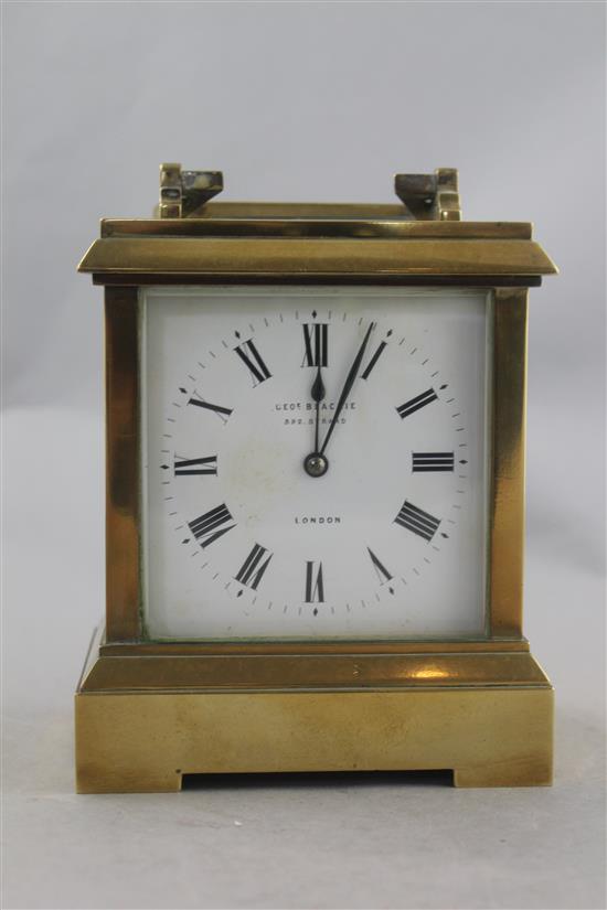 A late Victorian brass cased carriage timepiece, 6in.